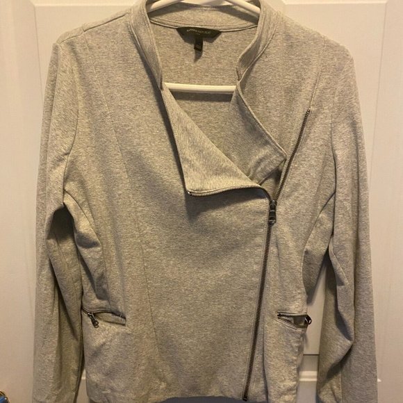 Banana Republic Asymmetrical Grey Long Sleeve Zip Fleece Jacket - Picture 8 of 13
